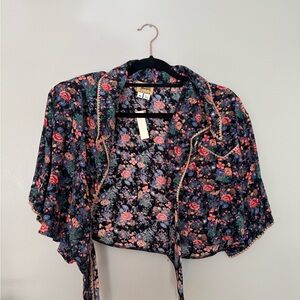 Floral Women's Blouse with Tie Front